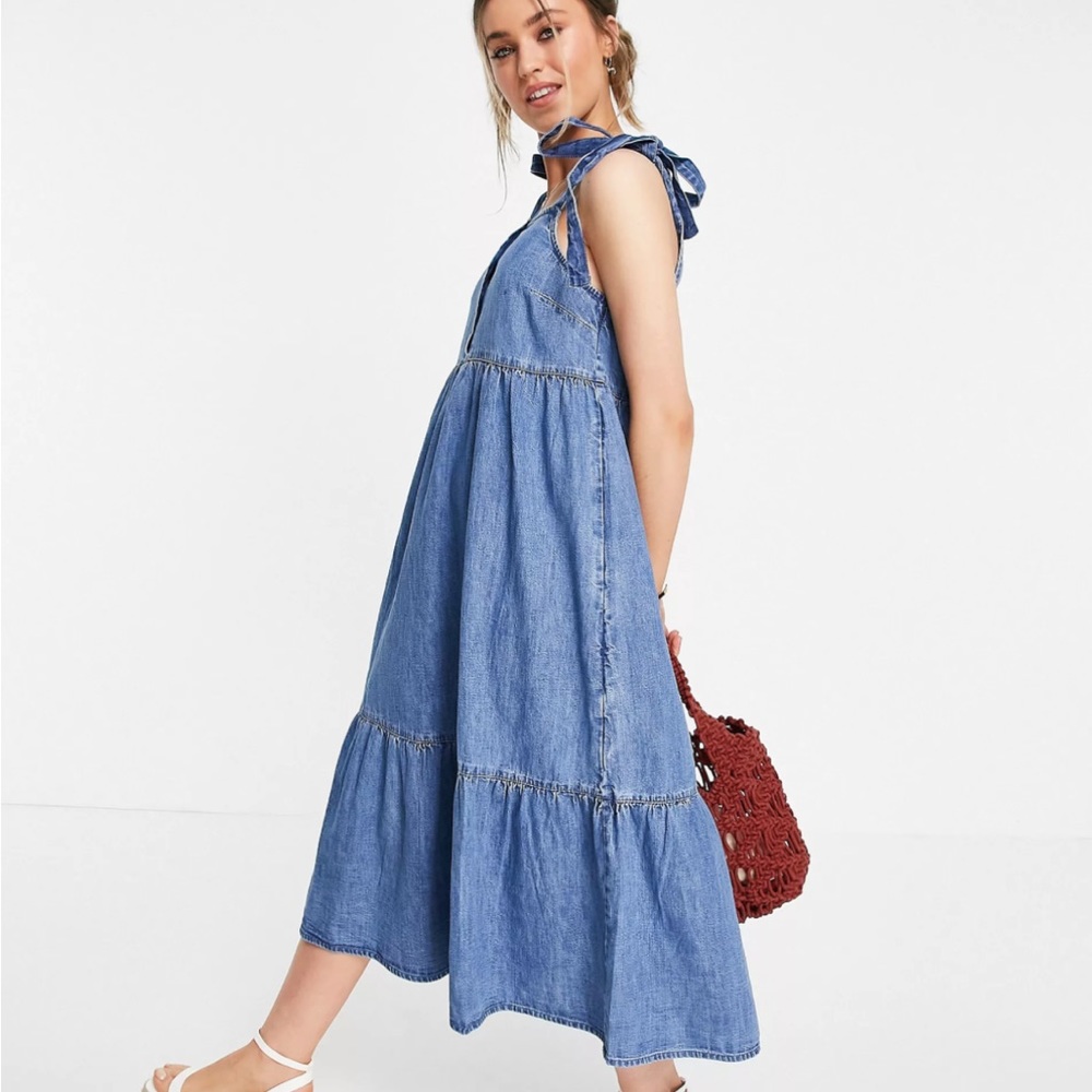 ASOS Tie Shoulder Denim Dress